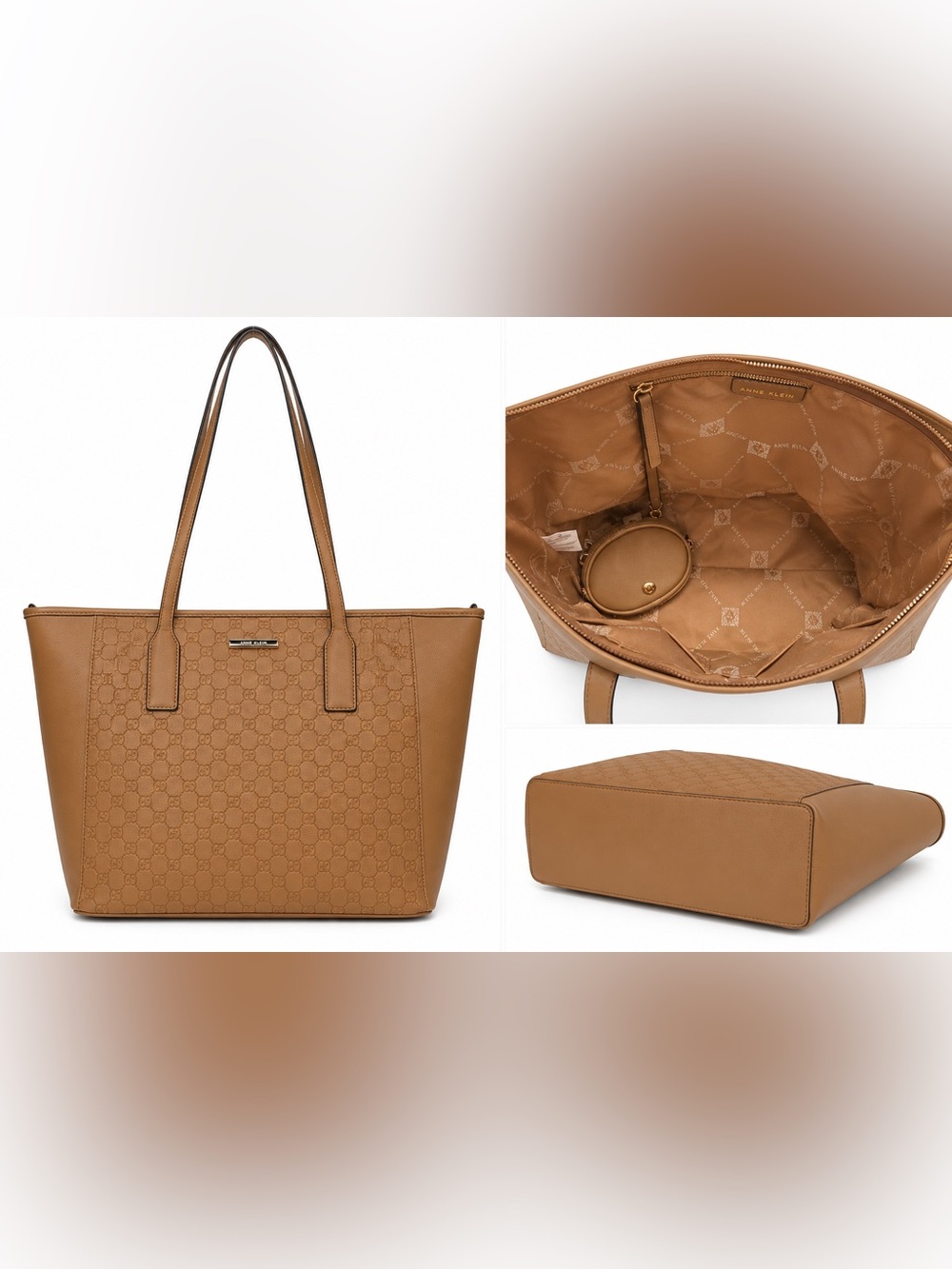 Anne Klein Camel Brown Tote with Embossed Pattern